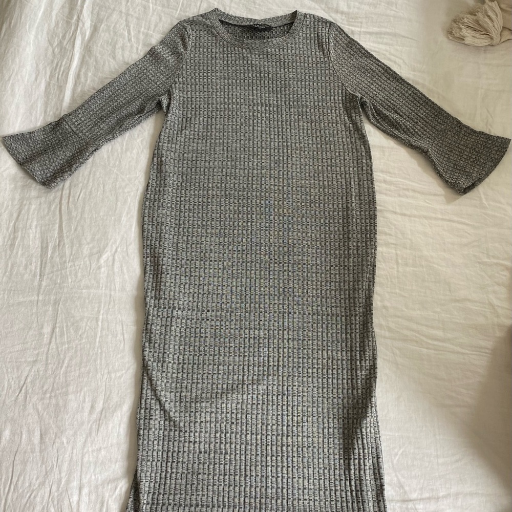 Gray Midi Fitted Maternity Dress